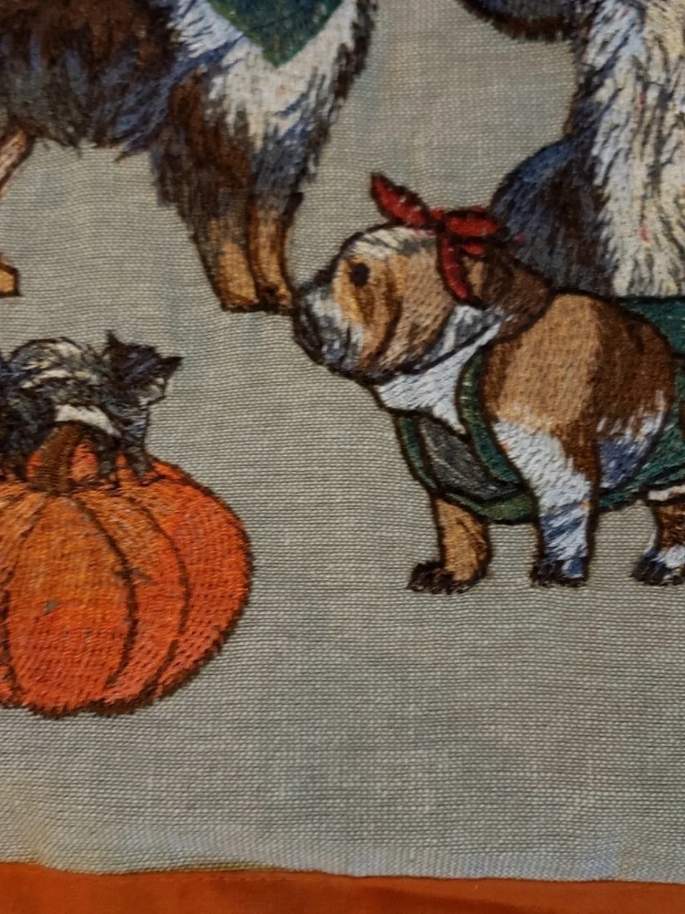 Pier 1 Imports Embroidered Dogs Fall Autumn Halloween Table Runner 13”x72